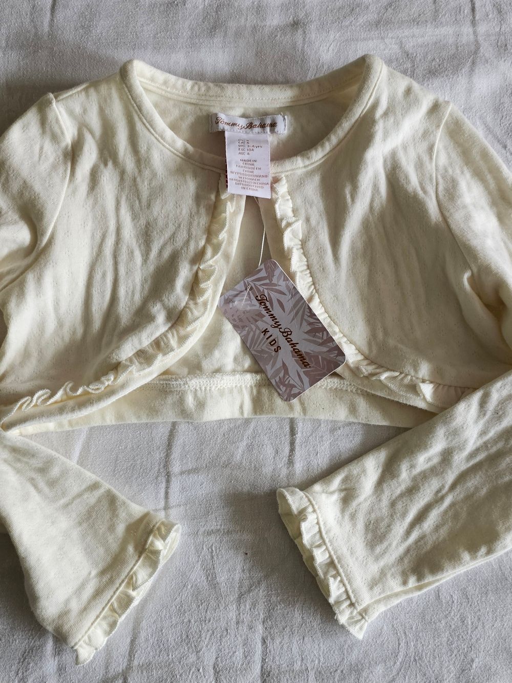NWT Tommy Bahama Kids Cream Ruffle Bolero Shrug Sweater sz 4